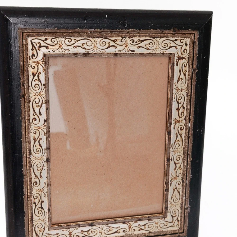 Vintage Martin Aborn Wood Picture Frame Dark Brown Ornate Scrollwork Border